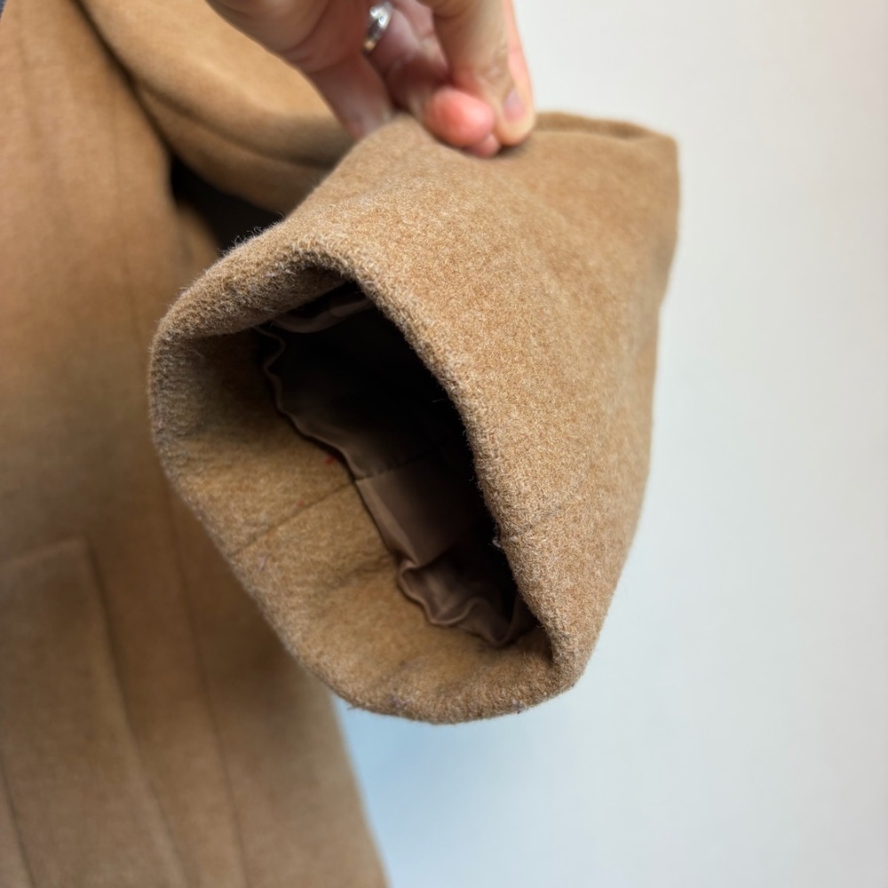 J. Crew City Coat Sz 00 Women Funnel Neck Camel Zip Front Wool Blend Timeless - Picture 7 of 16